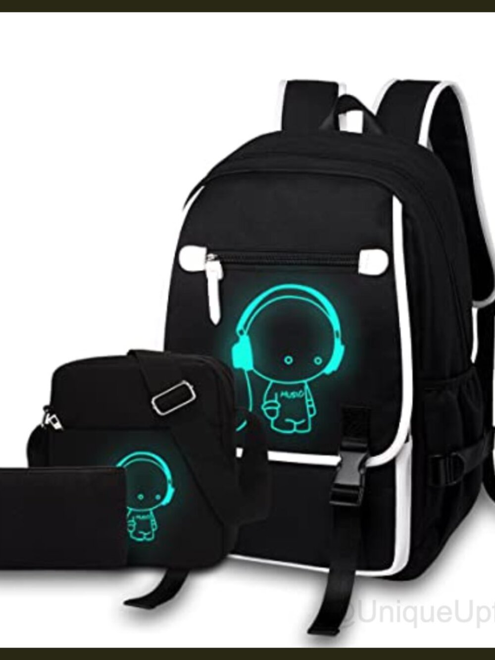 Asge 3 Piece Backpack Set Reflective Waterproof Nylon School Satchel Travel